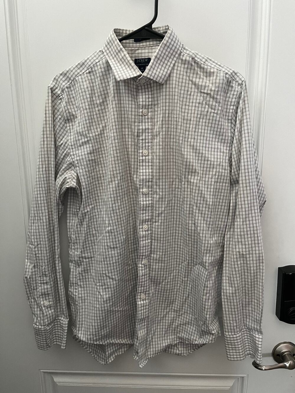 J.Crew Flex Wrinkle Slim Free Fit Plaid Button Down Shirt White Men's Medium